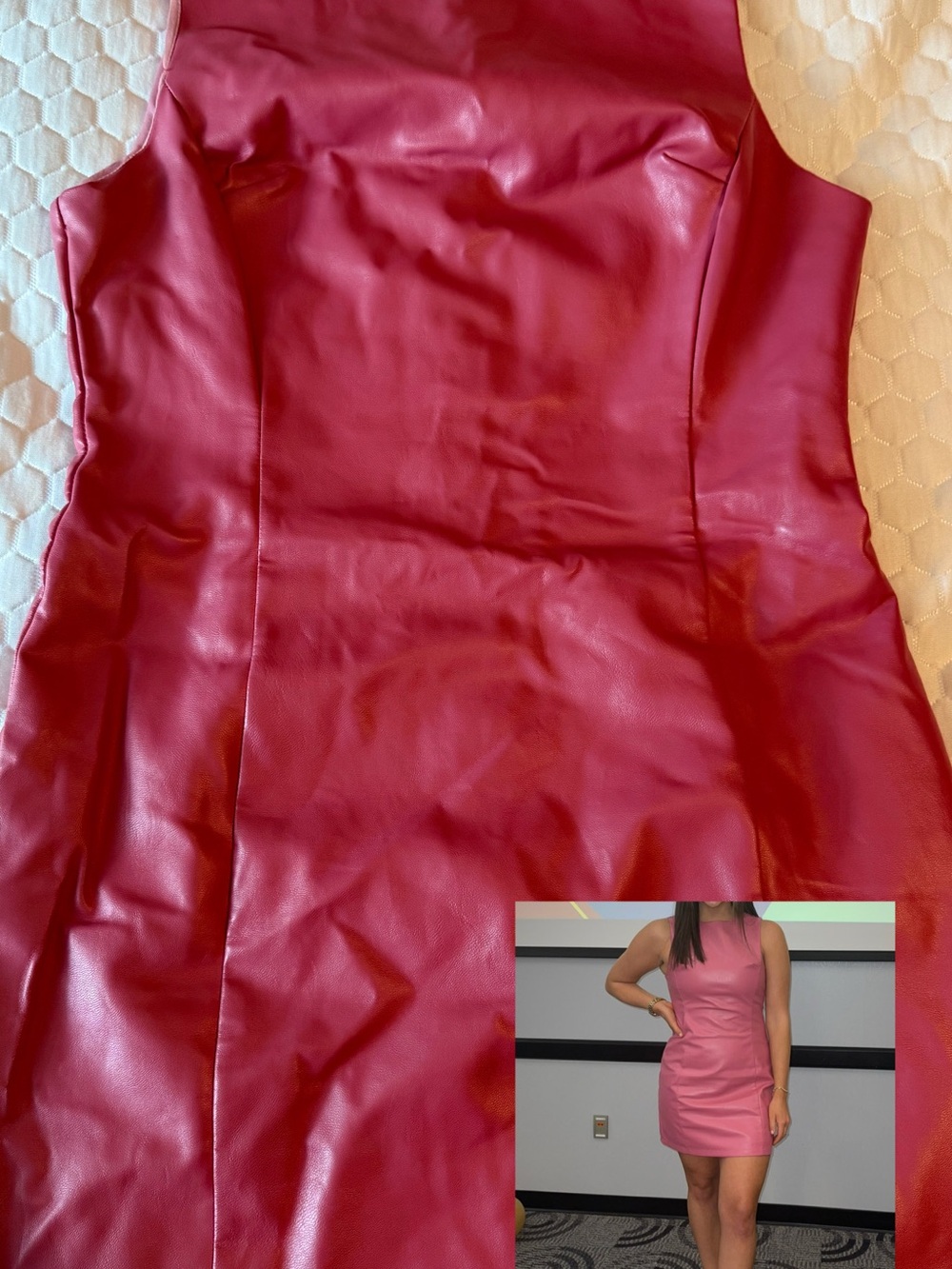 Sleeveless Pink Faux Leather Mini Dress - Women